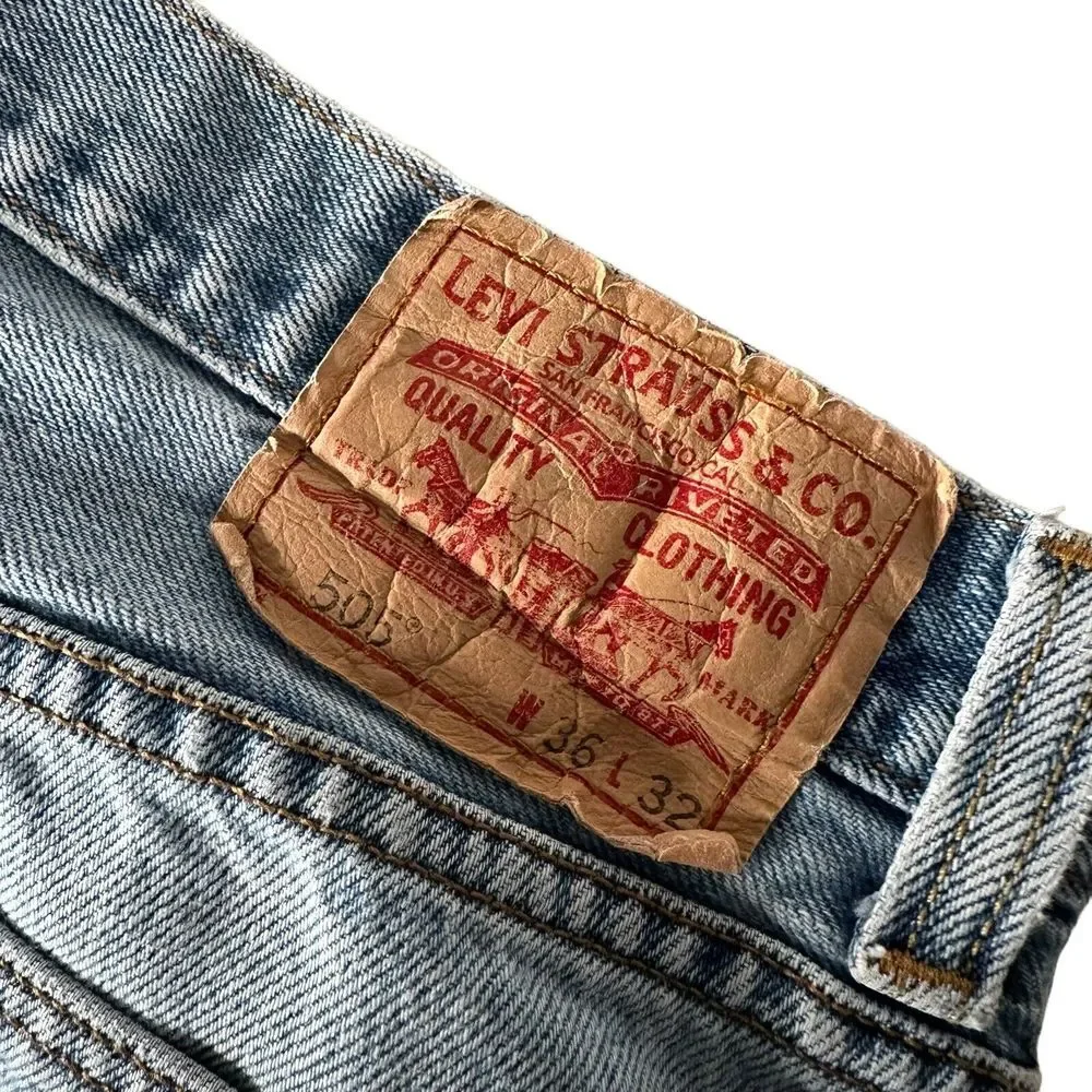 Levis 505 Regular‎ Fit Mens Blue Jeans Size 36 x 32 Distressed Grunge Fray Hem
